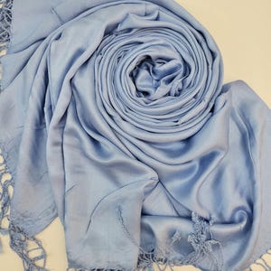 Powder Blue Colour Super Soft Wedding Shawl Elegant Pashmina Wrap Hijab Scarf With tassels Bridal Shawl