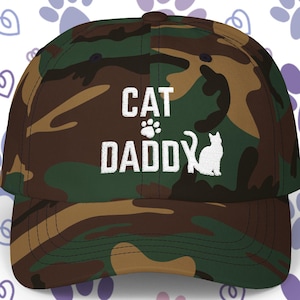 Embroidery Camo Cat Dad Cap, Stylish Hat for Cat Lovers, Perfect Gift for Father&#39;s Day, Casual Wear, Pet Dad Accessory, Unique Camo Cap