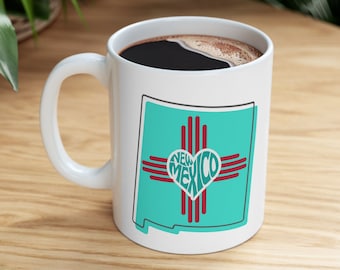 New Mexico 70's Vibe, Two-Sided Ceramic Coffee Mug, Addition to your Mug Collection, Land of Enchantment Gift, New Mexico Gift