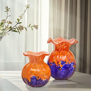 Hand Blown Multicolor Confetti Art Glass Bubble Bud Flower Vase 6-8 inch tall