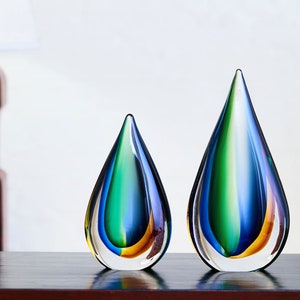 Hand Blown Teardrop Sommerso Art Glass Sculpture 7.5-10 inch tall