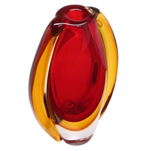 Hand Blown Sommerso Oval Art Glass Vase Red 8.5-10 inch tall image 2