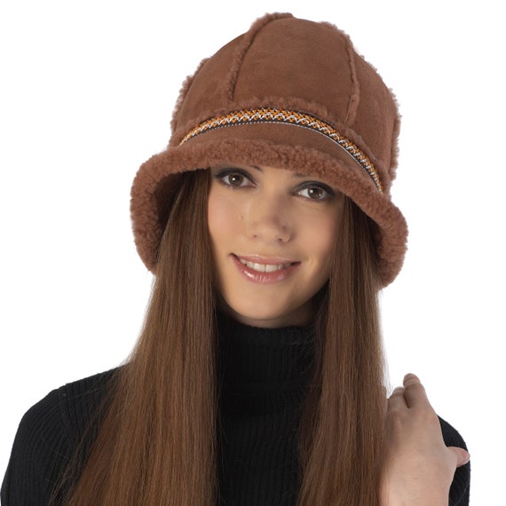 Handmade Shearling Sheepskin Leather Women\'s Winter Bucket Hat Beanie Mumcu main image 2