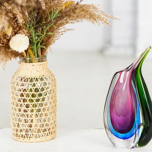 Hand Blown Multicolor Sommerso Teardrop Art Glass Vase