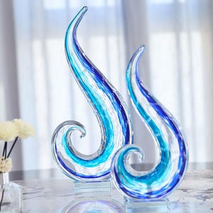 Hand Blown Ocean Wave Sommerso Art Glass Sculpture 12-16 inch tall