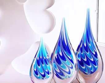 Hand Blown Swirl Wave Tear Drop Sommerso Art Glass Sculpture 8.5-14 inch tall