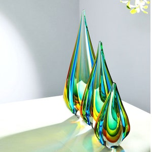 Hand Blown Teardrop Sommerso Art Glass Sculpture 10-18 inch tall