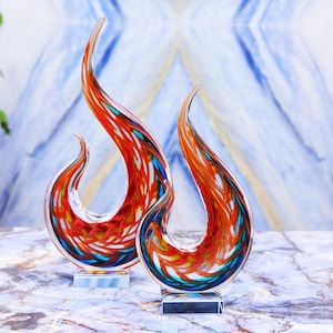 Hand Blown Flame Sommerso Art Glass Sculpture 12-16 inch tall
