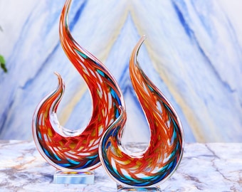 Hand Blown Flame Sommerso Art Glass Sculpture 12-16 inch tall