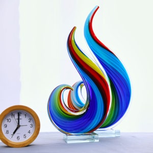 Hand Blown Rainbow Swirl Sommerso Art Glass Sculpture 12 inch Tall with Expedited Shipping