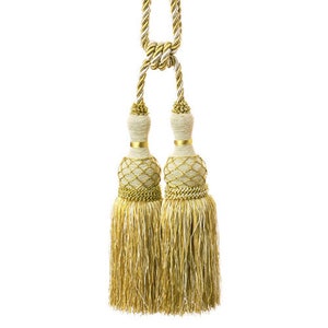 Handmade Ivory and Gold Tassel Tieback 9.5 inch tassel