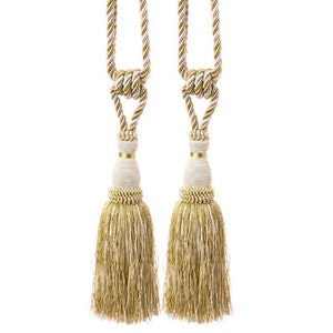 Handmade Pair of Ivory and Gold Tassel Tiebacks 8 inch tassel