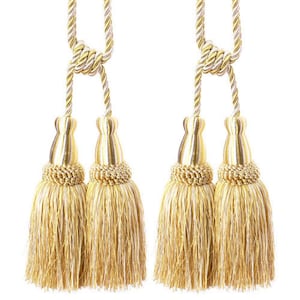 Handmade Pair of Ivory and Gold Tassel Tiebacks 6.5 inch tassel