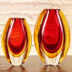 Hand Blown Sommerso Oval Art Glass Vase Red 8.5-10 inch tall image 8