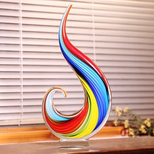 Hand Blown Rainbow Swirl Sommerso Art Glass Sculpture 12-15 inch Tall