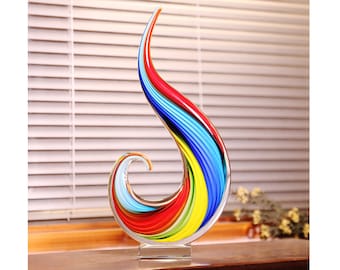 Hand Blown Rainbow Swirl Sommerso Art Glass Sculpture 15 inch Tall