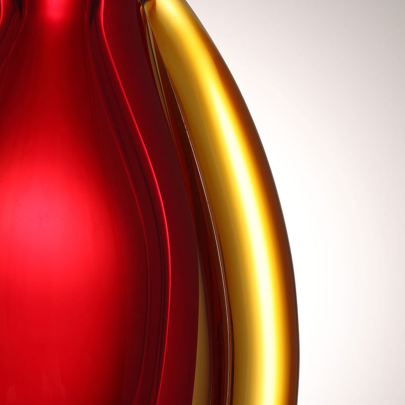 Hand Blown Sommerso Oval Art Glass Vase Red 8.5-10 inch tall image 5