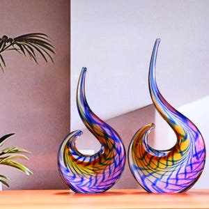 Hand Blown Abstract Peacock Sommerso Art Glass Sculpture 12-15 inch tall