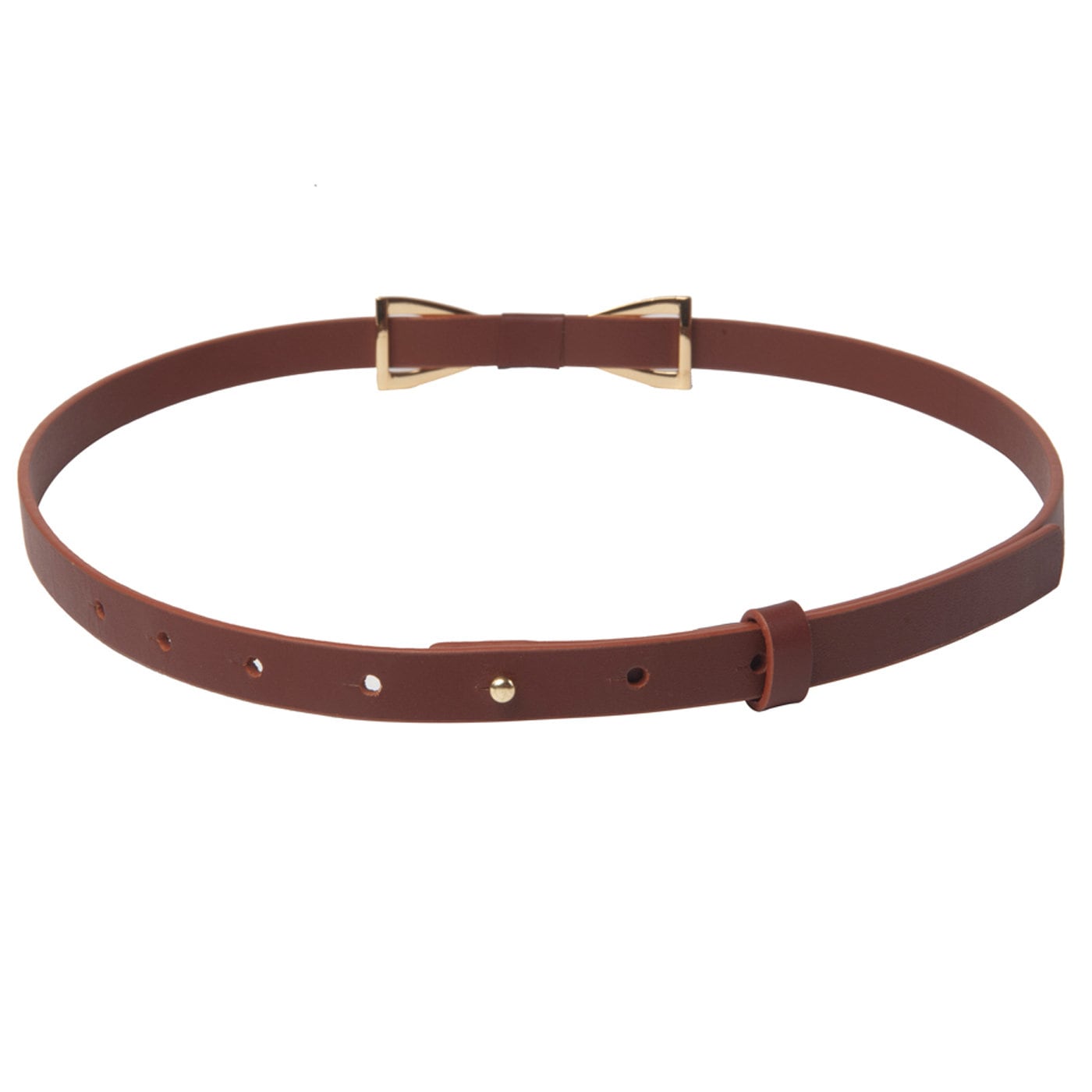 Women Skinny Brown Leather Metal Bow Belt - Etsy