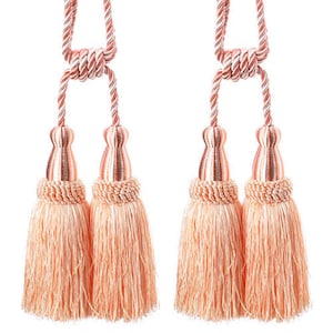 Handmade Pair of Ivory and Peach Tassel Tiebacks 6.5 inch tassel