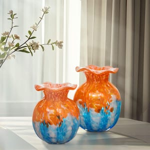Hand Blown Multicolor Confetti Art Glass Bubble Bud Flower Vase 6-8 inch tall