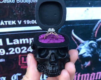 Skull Ring Box Black - Gothic Engagement Ring Holder - Unique Proposal Box for Alternarive Wedding - Jewelry Gift - Dark Aesthetic Ring Case