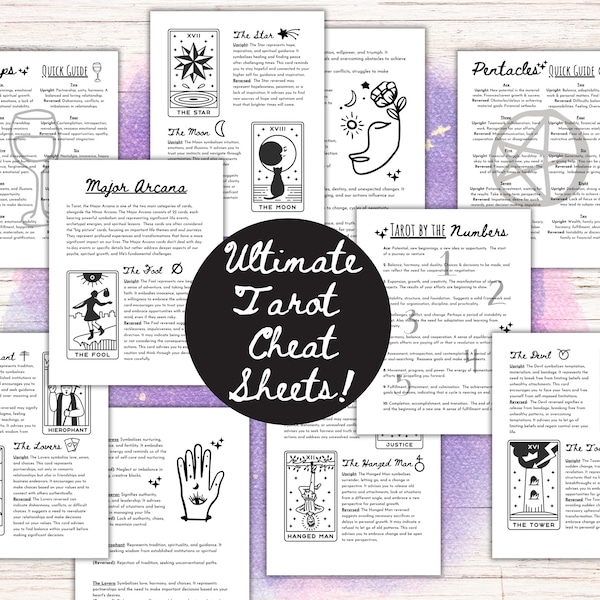 Tarot Journal, Tarot Cheat Sheet, Beginner Tarot, Tarot Study Guide, Beginner Witch, Tarot Workbook, Grimoire Pages, Tarot Planner