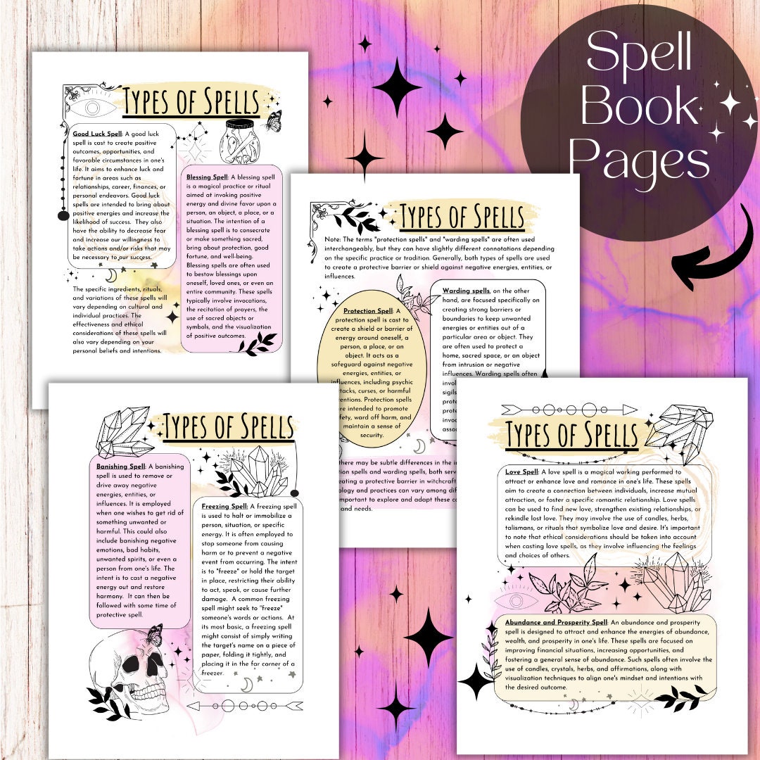 Spell Book Pages Grimoire Pages Witchcraft Starter Kit Book - Etsy