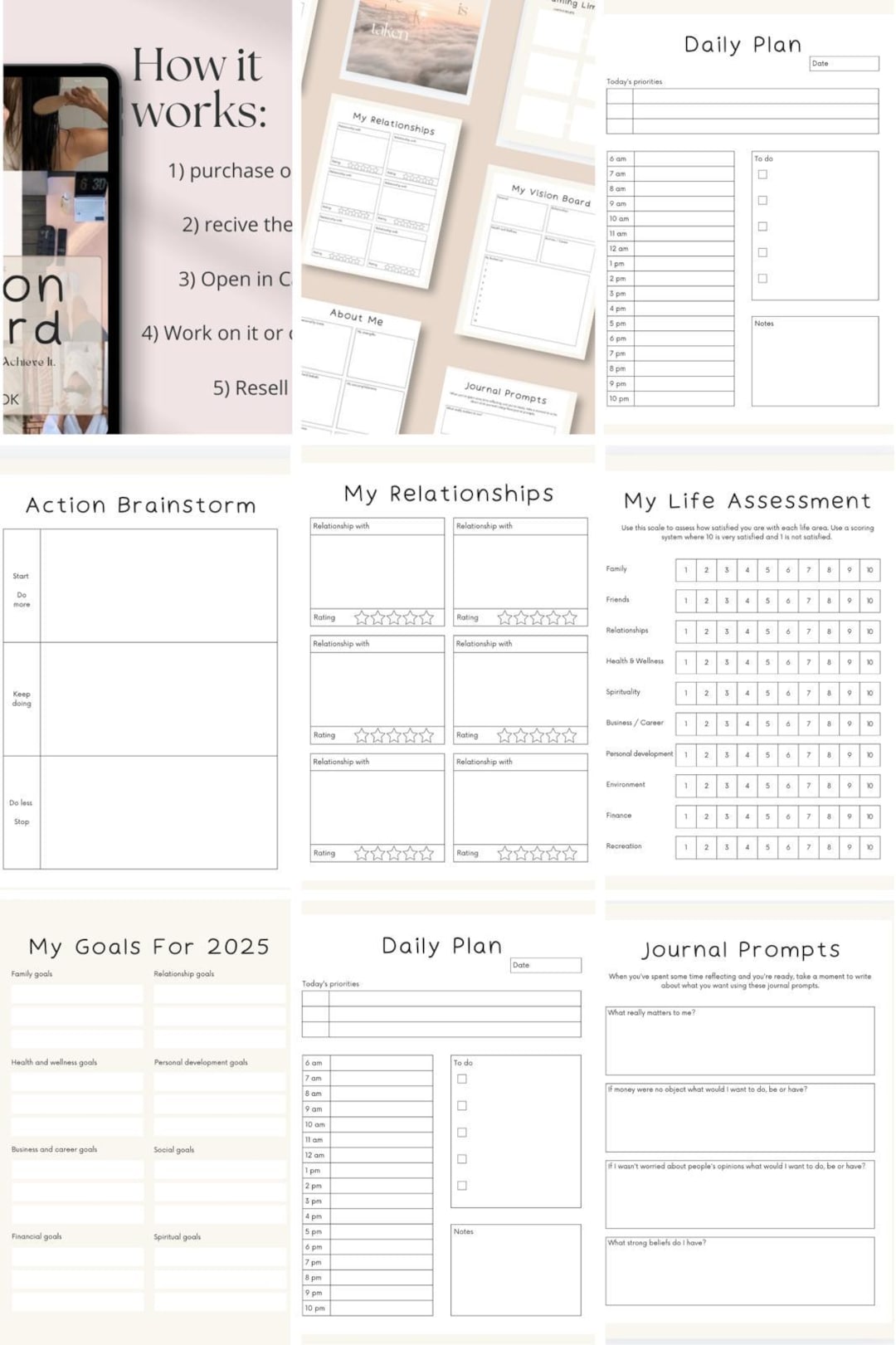 Vision Board Digital Journal Printables: Plr Product, Vision Board ...