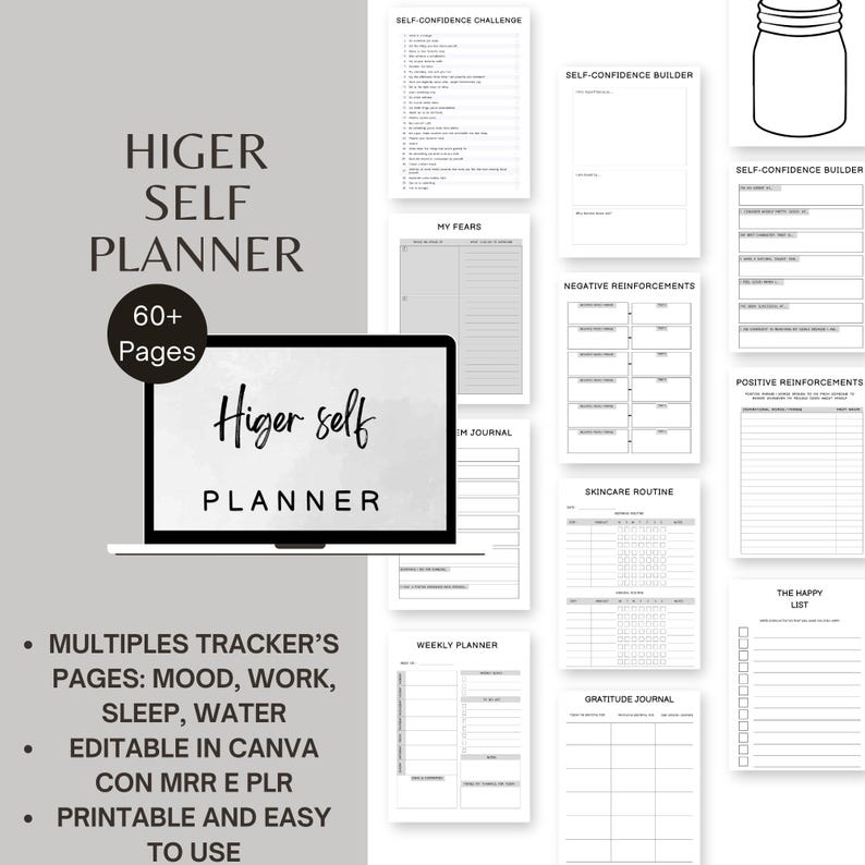 PLR Self-care Digital Journal Printable PDF Canva Template Workbook ...