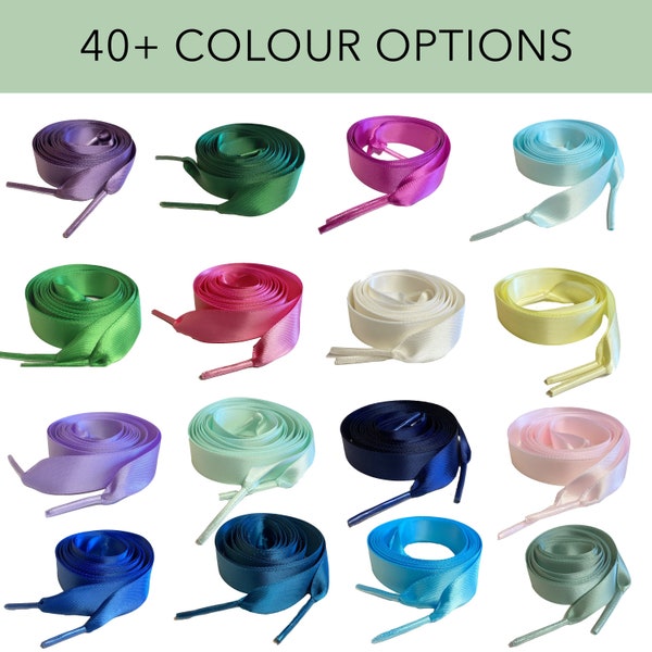 Satin Ribbon Shoelaces, Multiple Colours and Lengths, Sold as a Pair with Clear Plastic Ends for Trainers, Sneakers, Wedding Shoes