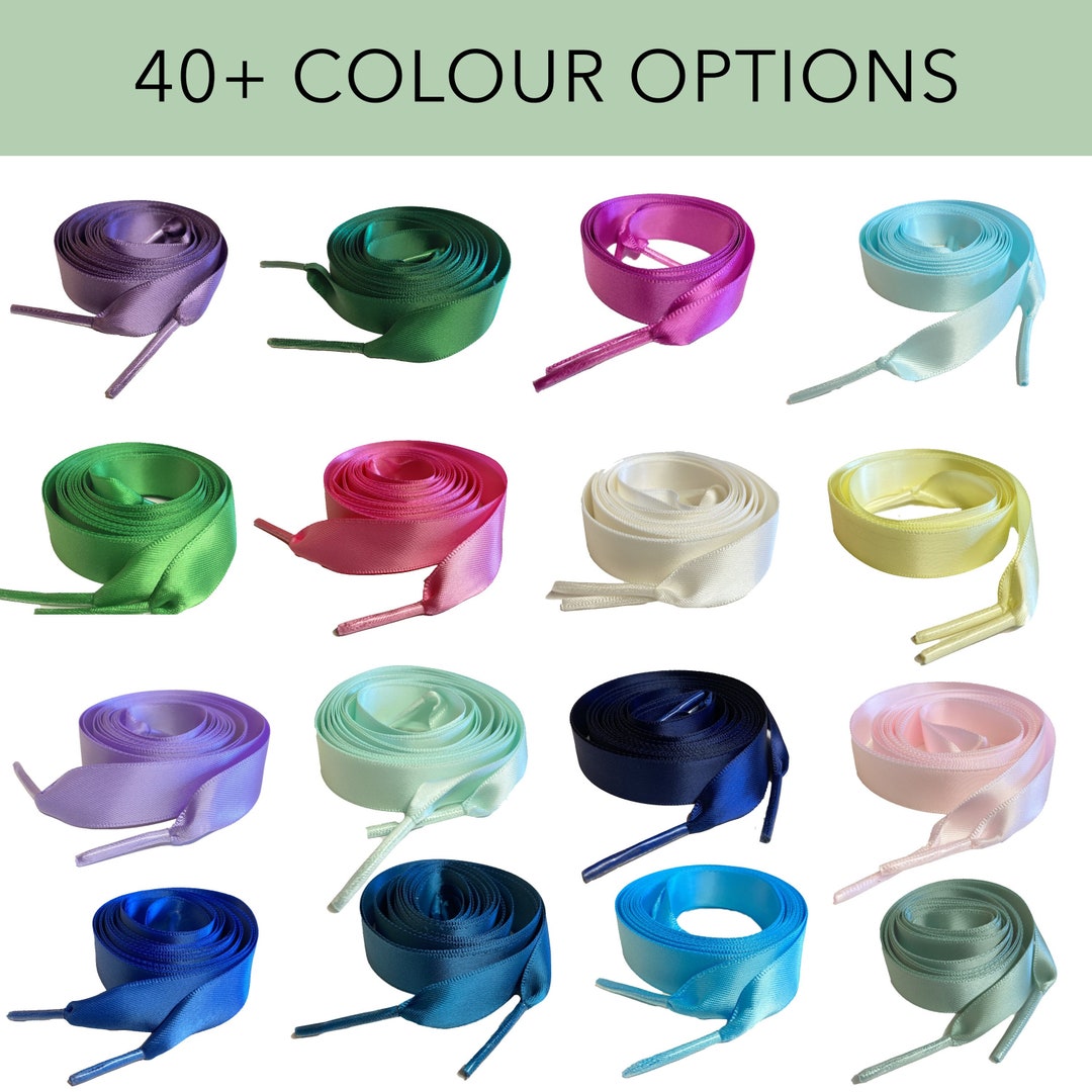 Satin Ribbon Shoelaces, Multiple Colours and Lengths, Sold as a Pair