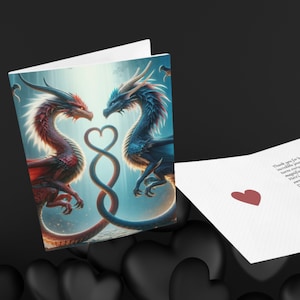 Tarjeta de felicitación de descarga digital del Día de San Valentín del Dragón Romántico / Carta de amor para el 14 de febrero / Tarjeta navideña de romance instantáneo imprimible