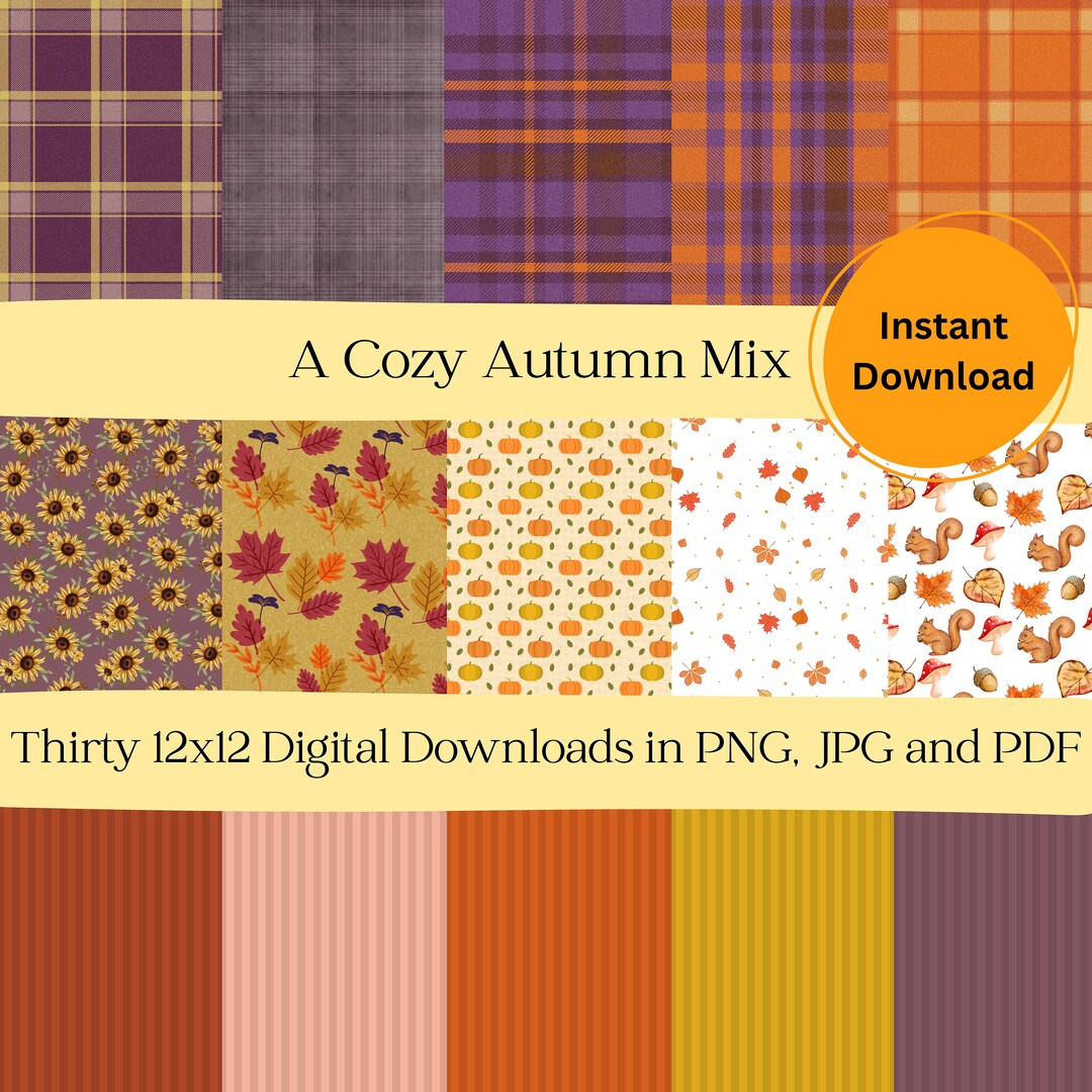 Cozy Autumn Digital Paper | 30 Printable Designs | 12in X 12in ...