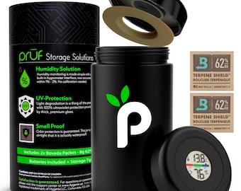 Prūf Jar: 1oz Air-Tight UV-Proof Glass Jar with Hygrometer