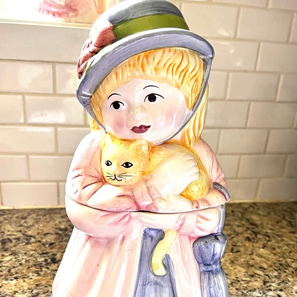 Sweet Girl Holding Kitty Vintage Cookie Jar