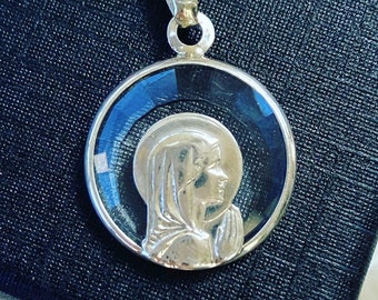 Sterlingsilber Junge Jungfrau Maria Anhänger: Kristallmedaille, Erstkommunionsgeschenk