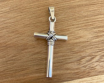 Gebundener Stil Kreuz 925 Sterling Silber Jesus Anhänger - Christlicher Glaube Schmuck Geschenk für Jungen