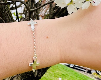 Sterling Silber Konvex Kreuz Armband: Katholisches Konfirmationsgeschenk