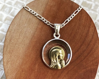 Junge gesegnete Mutter Jungfrau Maria Anhänger Sterling Silber Gold Kristall - Geschenk für Mama