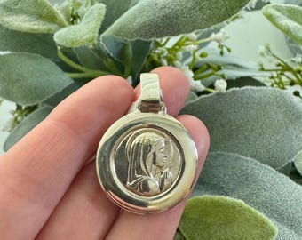 Sterling Silber Mutter Großer Anhänger: Katholischer religiöser Schmuck