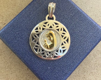 Virgen Niña Medaille: Echtes Gold & Sterling Silber Junge Gottesmutter Anhänger