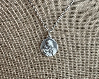 Muttergottes der Zärtlichkeit Anhänger: 900 Sterling Silber Heilige Maria Medaille