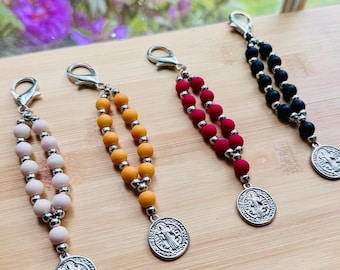 St. Benedikt Rosenkranz Decade Keychain Edelstahl und farbigen Perlen, Rucksack, Geldbörse Zubehör