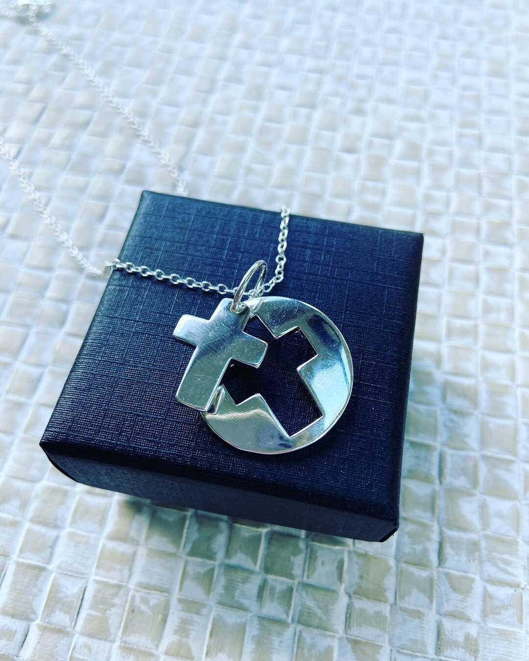 Stainless Steel Necklace and Cross Cutout Silver Pendant Etsy