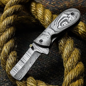 Pocket Knife Folding Knife Handmade Damascus Damascus, Perfect Gift, With Leather Sheath, Hunting, Camping, Kitchen Knife, #2037