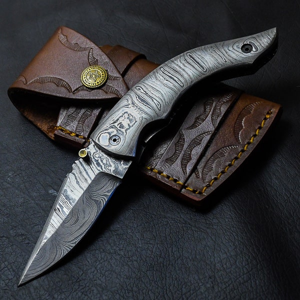 Taschenmesser Klappmesser Handgefertigt Damascus Damaszener Viking Perfekter Geschenk Mit Lederscheide Hunting Camping Küchen Messer #2108