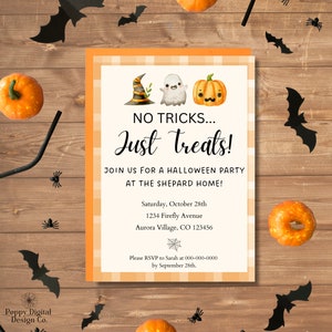 Aquarell Halloween Party einladen, Halloween und Herbst Einladung, 5 x 7 bearbeitbare Einladung, sofortiger Download, Kinder-Halloween-Party