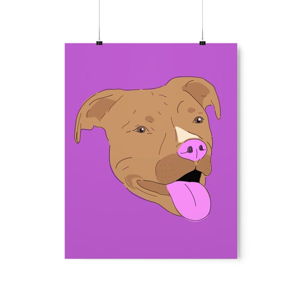 Retro Pit Bull Portrait - Original Art Print for Pit Bull Lovers, Fun Bright Pink Print