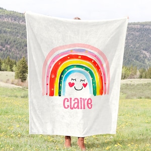 Custom rainbow blanket with name baby nursery decor girl rainbow gift for toddler girl birthday gift rainbow kid blanket baby shower gift